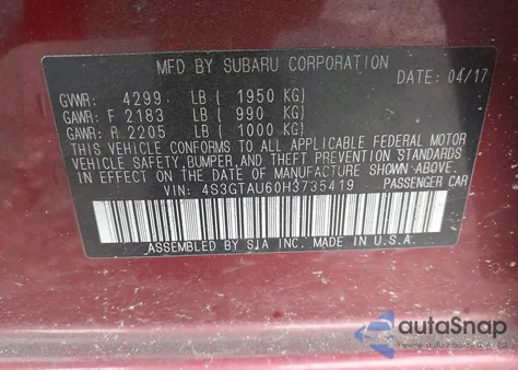 2017 Subaru Impreza 2.0I Limited from USA, damaged, VIN 4S3GTAU60H3735419